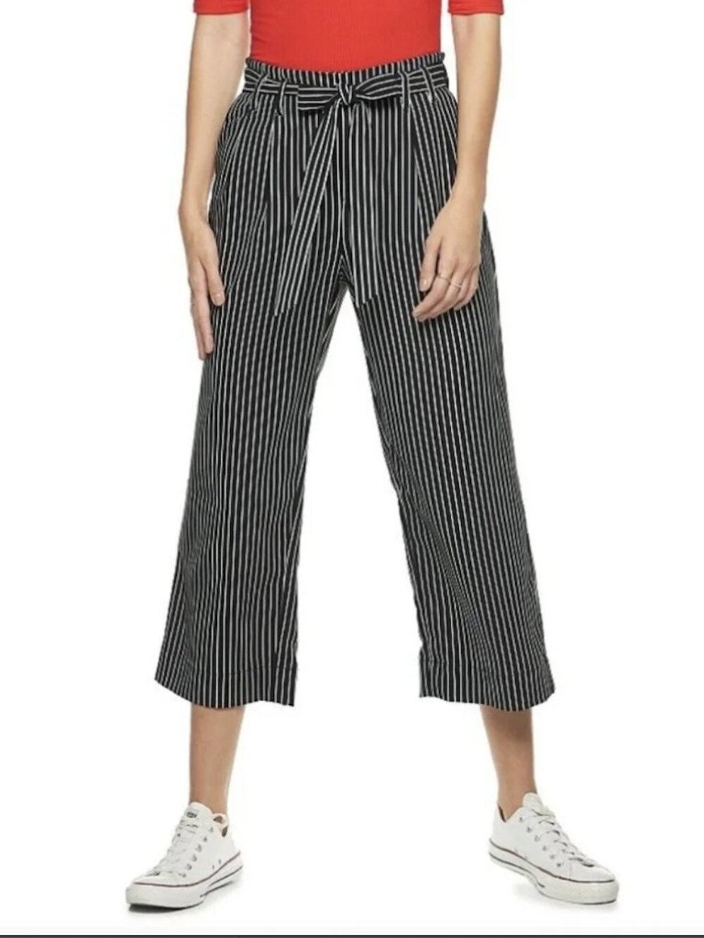 Black & White Striped Paper Bag Waist Pants - XS